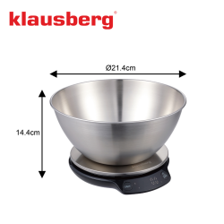 Klausberg KB 7939 Kitchen Scale with Bowl, 5 kg, Bluetooth, Mobile App, LED, TARE, Liquids, 4 Nutritional Values, Stainless Steel