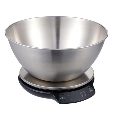 Klausberg KB 7939 Kitchen Scale with Bowl, 5 kg, Bluetooth, Mobile App, LED, TARE, Liquids, 4 Nutritional Values, Stainless Steel