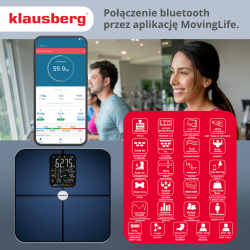 Дигитален кантар Klausberg KB 7940, 180 Kg, BIA, LCD, Bluetooth, 12 показателя, Закалено стъкло, Тъмносин