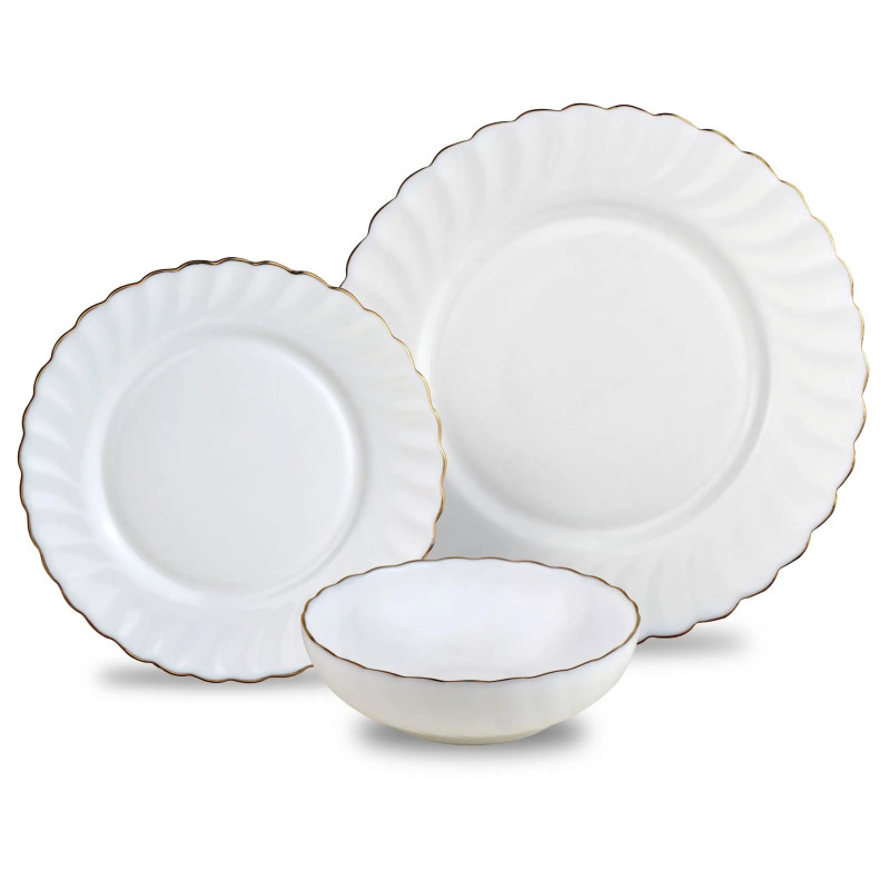 Kinghoff KH 1921 Dinner Set, 18-piece, Serves 6, Opal Glass, White/Gold