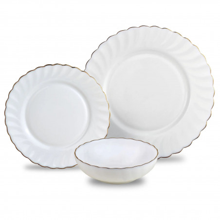 Kinghoff KH 1921 Dinner Set, 18-piece, Serves 6, Opal Glass, White/Gold