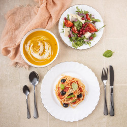 Kinghoff KH 1921 Dinner Set, 18-piece, Serves 6, Opal Glass, White/Gold