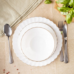 Kinghoff KH 1921 Dinner Set, 18-piece, Serves 6, Opal Glass, White/Gold