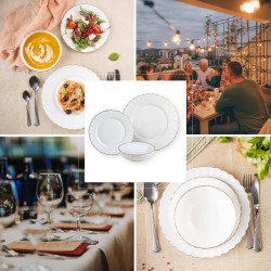 Kinghoff KH 1921 Dinner Set, 18-piece, Serves 6, Opal Glass, White/Gold