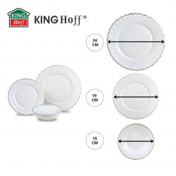 Kinghoff KH 1921 Dinner Set, 18-piece, Serves 6, Opal Glass, White/Gold