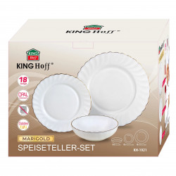 Kinghoff KH 1921 Dinner Set, 18-piece, Serves 6, Opal Glass, White/Gold