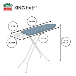 Kinghoff KH 1938 Ironing Board, 107.5 x 30.5 cm, 4 height settings, Iron Rest, Blue