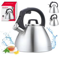 Klausberg KB 7951 Whistling Kettle, 2.5 L, Stainless Steel, Heat-Insulated Handle, Induction Compatible, Matte Stainless Steel