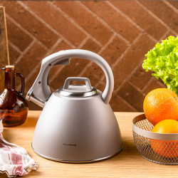 Fierbător fluierător Klausberg KB 7953, 2.5 l, Oțel inoxidabil, Mâner termoizolant, Inducție, Bej