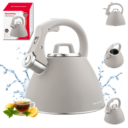 Klausberg KB 7953 Whistling Kettle, 2.5 L, Stainless Steel, Heat-Insulated Handle, Induction Compatible, Beige