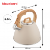 Ceainic cu fluier Klausberg KB 7954, 2,5 l, Otel inoxidabil, Maner izolat cu efect de lemn, Inductie, Bej/Maro