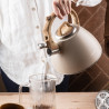 Klausberg KB 7954 Whistling Kettle, 2.5 L, Stainless Steel, Heat-Insulated Handle with Wood-Effect Finish, Induction Compatible, Beige/Brown