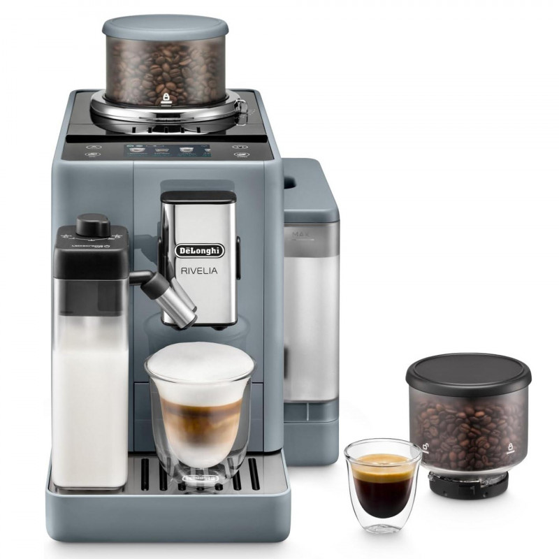 Espressor automat DeLonghi Rivelia Pebble Grey EXAM440.55.G, 1450W, 19 bar, 1.4l, Touchscreen TFT, Twin Shot, Boabe de Cafea, 16 bauturi, Gri