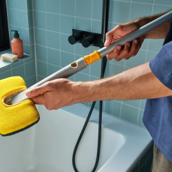 Καθαριστικό επιφανειών 2 σε 1 Joseph Joseph CleanTech 6500012, 18,5 cm, Λαβή μαλακής λαβής, Γκρι/Κίτρινο