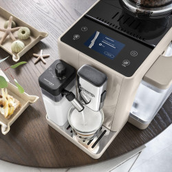 Espressor automat DeLonghi Rivelia Sand Beige EXAM440.55.BG, 1450W, 19 bar, 1.4l, Touchscreen TFT, Twin Shot, Boabe de cafea, LatteCrema Hot, 16 bauturi, Bej