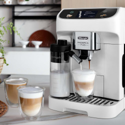 DeLonghi Magnifica PLUS ECAM 320.60.W Coffee Machine, 1450W, 15 bar, 1.8L, 15 programs, 13 grind settings, TFT touchscreen, LatteCrema Hot, Bean-to-cup option, White