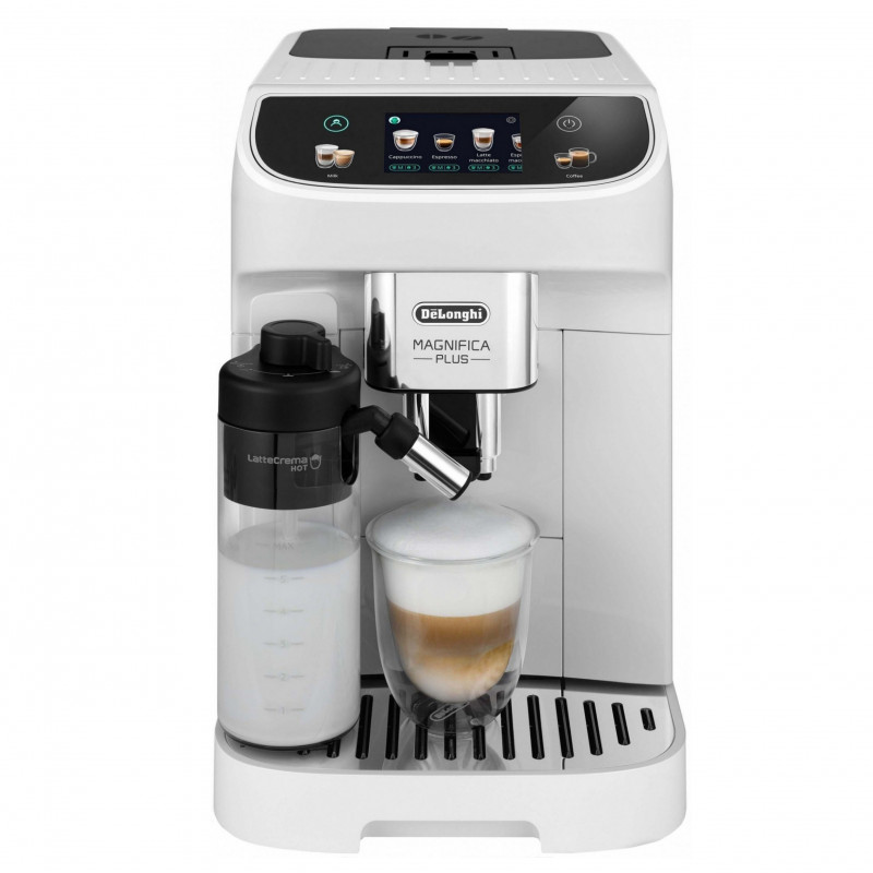 DeLonghi Magnifica PLUS ECAM 320.60.W Coffee Machine, 1450W, 15 bar, 1.8L, 15 programs, 13 grind settings, TFT touchscreen, LatteCrema Hot, Bean-to-cup option, White
