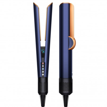 Преса за коса Dyson HT01 Airstrait Bco/Dbu, 1600W, 140°C, Йонизация, 6 нива на темп, Щадяща косата, Медно покритие, LCD, Син/меден