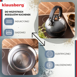 Klausberg KB 7955 Whistling Kettle, 3 L, Insulated Handle, Multi-layer Base, Induction Compatible, Dark Graphite