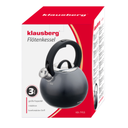 Свирещ чайник Klausberg KB 7955, 3l, Термоизолирана дръжка, Многослойно дъно, Индукция, Тъмносив графит