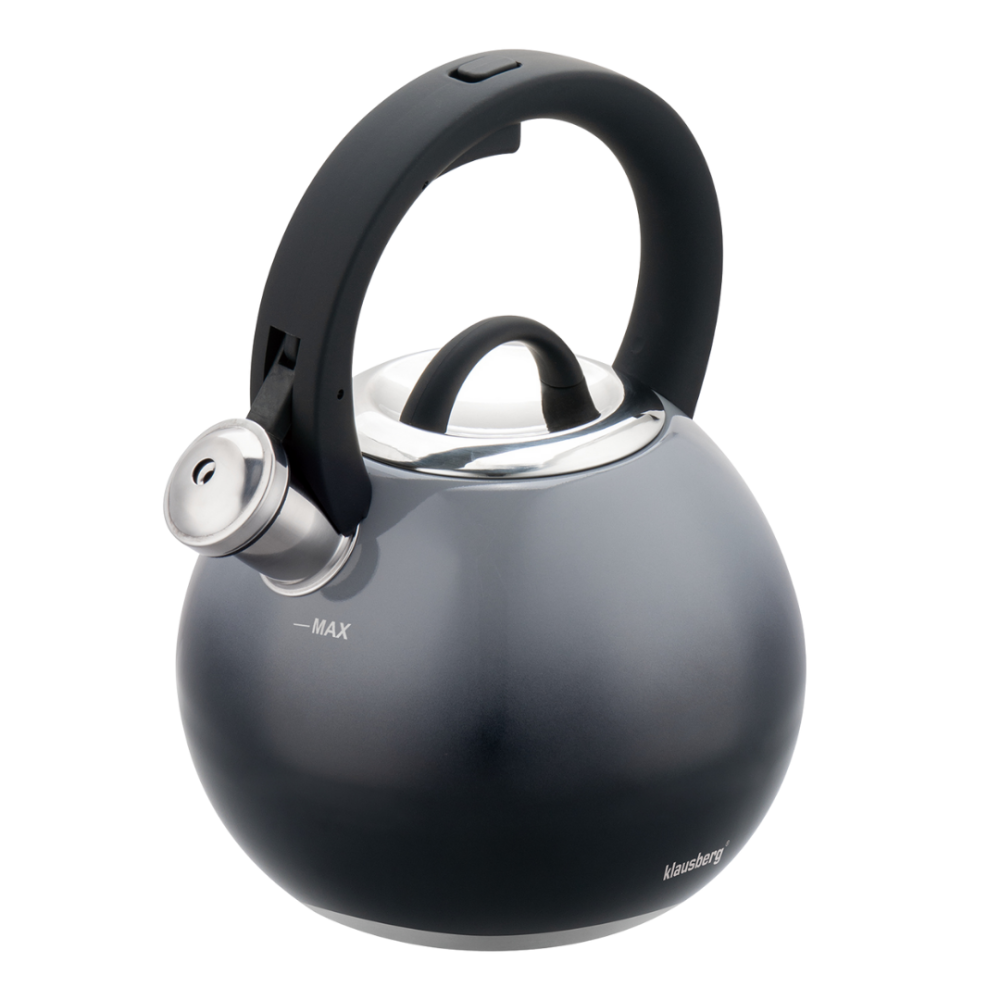 Свирещ чайник Klausberg KB 7955, 3l, Термоизолирана дръжка, Многослойно дъно, Индукция, Тъмносив графит