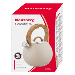 Ceainic cu fluier Klausberg KB 7956, 3L, Maner termoizolat, Fund multistrat, Inductie, Bej
