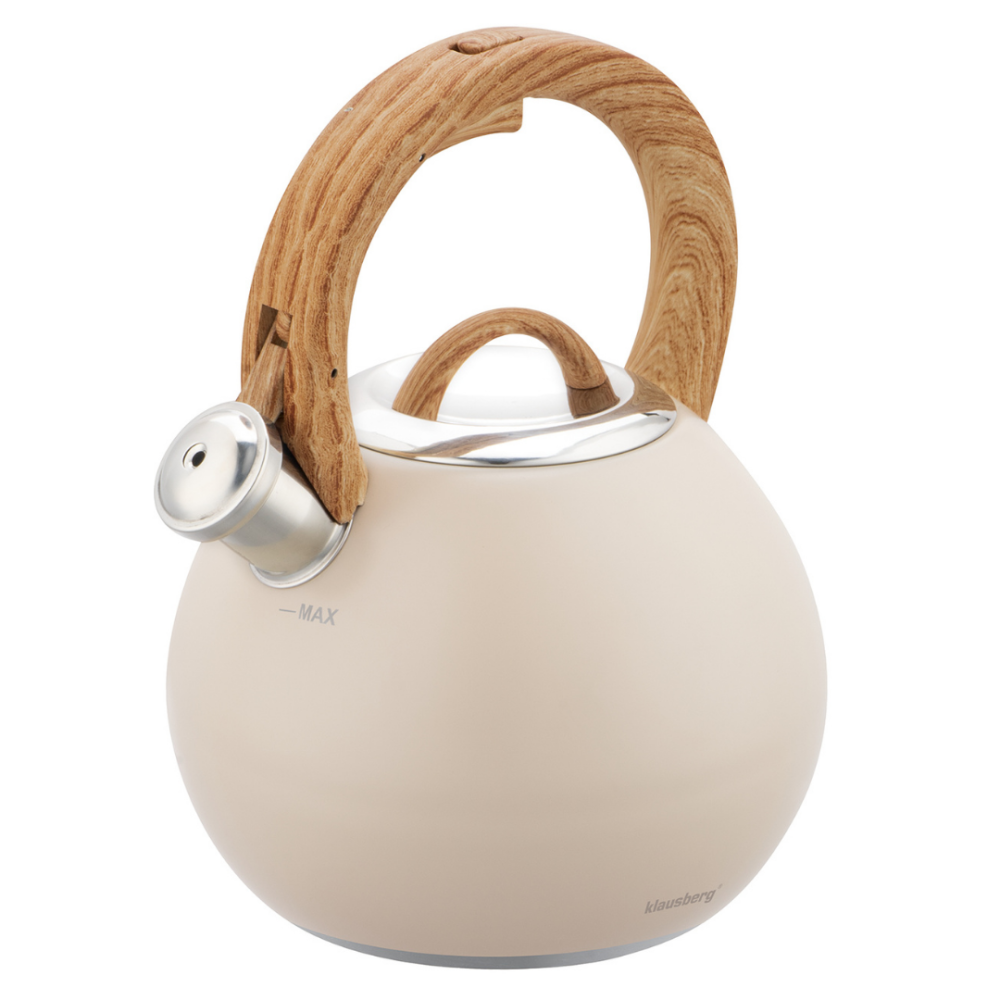 Свирещ чайник Klausberg KB 7956, 3l, Термоизолирана дръжка, Многослойно дъно, Индукция, Бежов