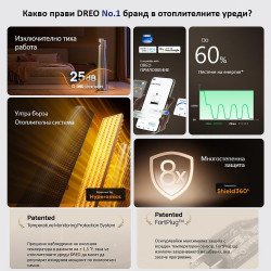 Вентилаторна печка DREO Atom 416, 1500 W, До 20 м2, 5 режима, HeatShield360, Таймер, Сив/Черен