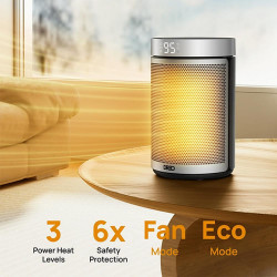 Aeroterma DREO Atom 416, 1500 W, Pana la 20 m², 5 moduri, HeatShield360, Timer, Gri/Negru