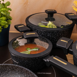 Klausberg KB 7966 Cookware Set, 12 pieces, Cast iron, Non-stick marble coating, Induction compatible, Black