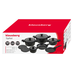 Klausberg KB 7966 Cookware Set, 12 pieces, Cast iron, Non-stick marble coating, Induction compatible, Black