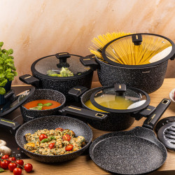 Klausberg KB 7966 Cookware Set, 12 pieces, Cast iron, Non-stick marble coating, Induction compatible, Black