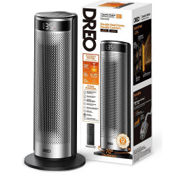 Aeroterma coloana DREO Solaris 628, 2000 W, Pana la 25 m², 5 moduri, 5-35°C, HeatShield360, Timer, Negru/gri