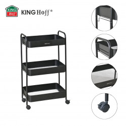 Kinghoff KH 1941 κινητό ράφι, 3 επίπεδα, 4 τροχοί που περιστρέφονται κατά 360 μοίρες, Μαύρο