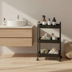 Kinghoff KH 1941 raft mobil, 3 niveluri, 4 roți pivotante 360 grade, negru