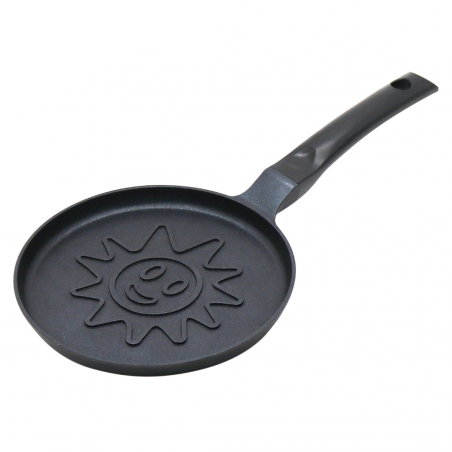 Τηγάνι για τηγανίτες Klausberg KB 7972, 18 cm, ανάγλυφος πυθμένας με ήλιο, αντικολλητική επίστρωση, χωρίς PFOA, επαγωγή, Μαύρο
