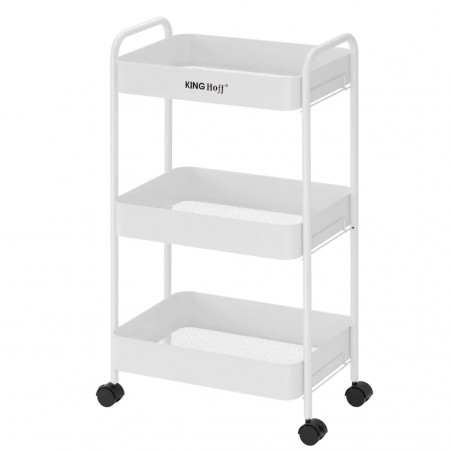 Raft mobil Kinghoff KH 1942, 3 niveluri, 4 roți pivotante 360 grade, alb