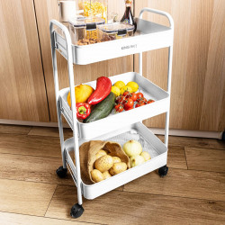 Подвижна етажерка Kinghoff KH 1942, 3 нива, 4 колелца въртящи се на 360 градуса, Бежов