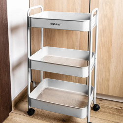 Подвижна етажерка Kinghoff KH 1942, 3 нива, 4 колелца въртящи се на 360 градуса, Бял