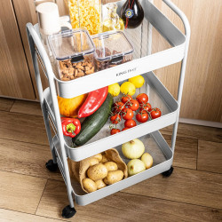 Κινητό ράφι Kinghoff KH 1942, 3 επίπεδα, 4 τροχοί που περιστρέφονται κατά 360 μοίρες, Λευκό