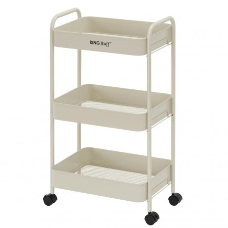 Kinghoff KH 1943 mobil polc, 3 szint, 4 görgő, 360 fokban forgatható, bézs színű