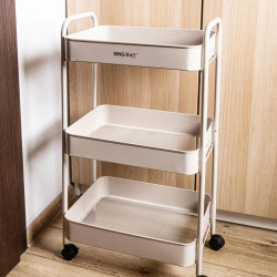 Kinghoff KH 1943 mobil polc, 3 szint, 4 görgő, 360 fokban forgatható, bézs színű