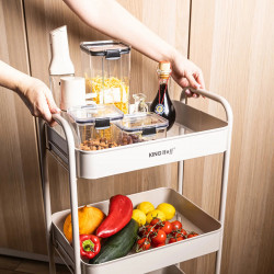 Raft mobil Kinghoff KH 1943, 3 niveluri, 4 roți pivotante 360 grade, bej