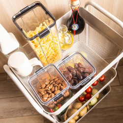 Kinghoff KH 1943 mobil polc, 3 szint, 4 görgő, 360 fokban forgatható, bézs színű