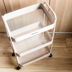 Kinghoff KH 1943 mobil polc, 3 szint, 4 görgő, 360 fokban forgatható, bézs színű