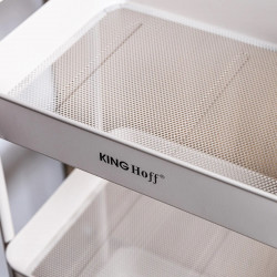 Kinghoff KH 1943 mobil polc, 3 szint, 4 görgő, 360 fokban forgatható, bézs színű