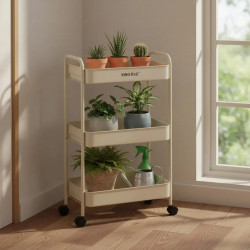 Raft mobil Kinghoff KH 1943, 3 niveluri, 4 roți pivotante 360 grade, bej