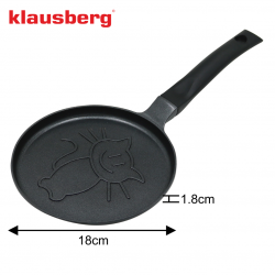 Klausberg KB 7973 Pancake Pan, 18 cm, Embossed bottom with kitten design, Non-stick coating, PFOA-free, Induction-compatible, Black