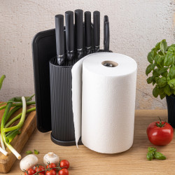 Σετ μαχαιριών Klausberg KB 7977, 8 τεμάχια, Ανοξείδωτο ατσάλι, Βάση, Θήκη για χαρτί κουζίνας, Μαύρο