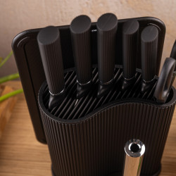 Σετ μαχαιριών Klausberg KB 7977, 8 τεμάχια, Ανοξείδωτο ατσάλι, Βάση, Θήκη για χαρτί κουζίνας, Μαύρο